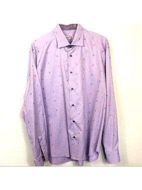 Brandolini Purple Diamond Puzzle Pattern Button-Down Point Collar Size Large